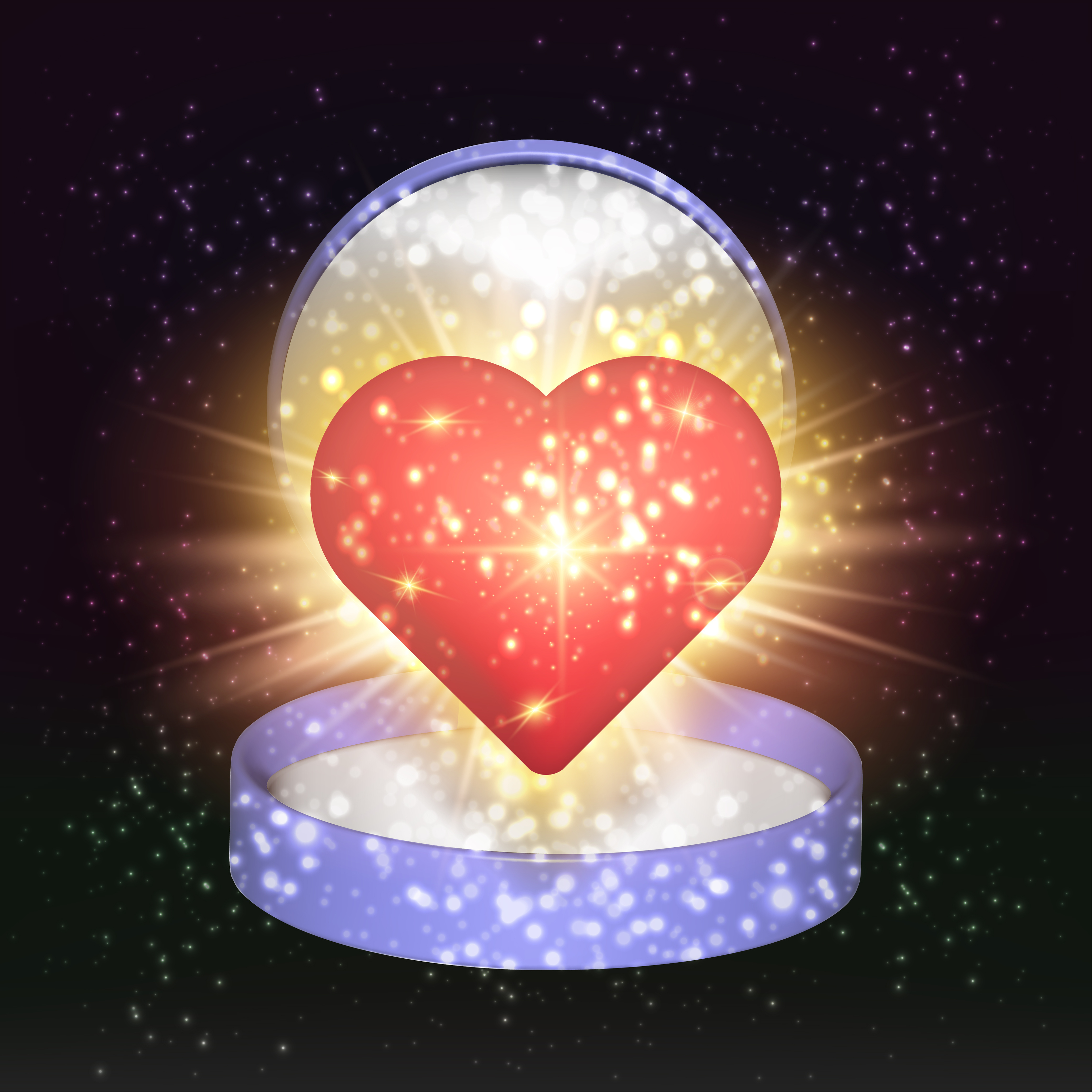 A red heart in a blue jewelry box on a black background of the starry sky.  5428807 Vector Art at Vecteezy