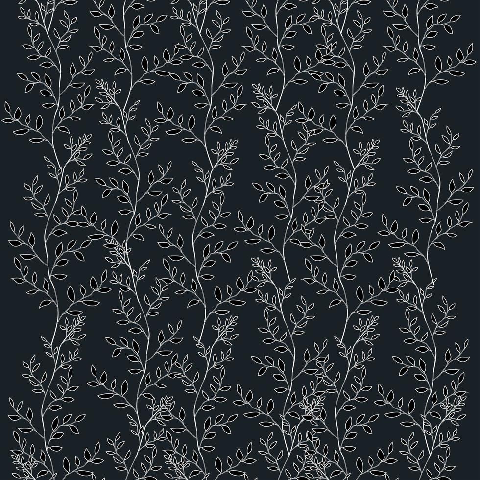 These are delicate white silhouettes with decorative leaves on a black background. vector