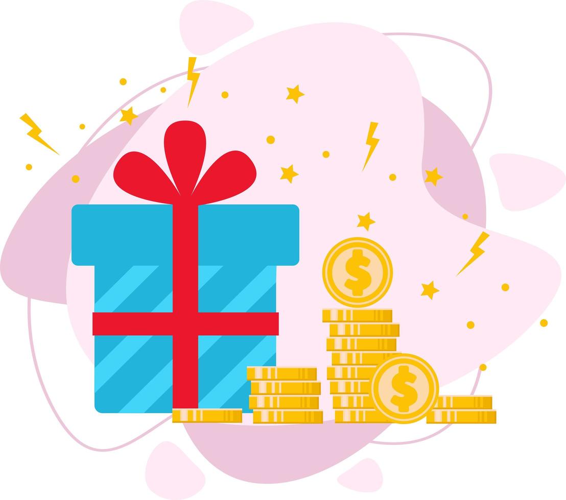 caja de regalo con cinta roja, dinero extra. vector