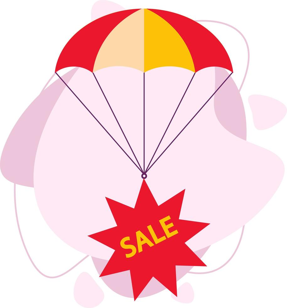 Business concept. Announcement of discounts, flying by parachute. vector