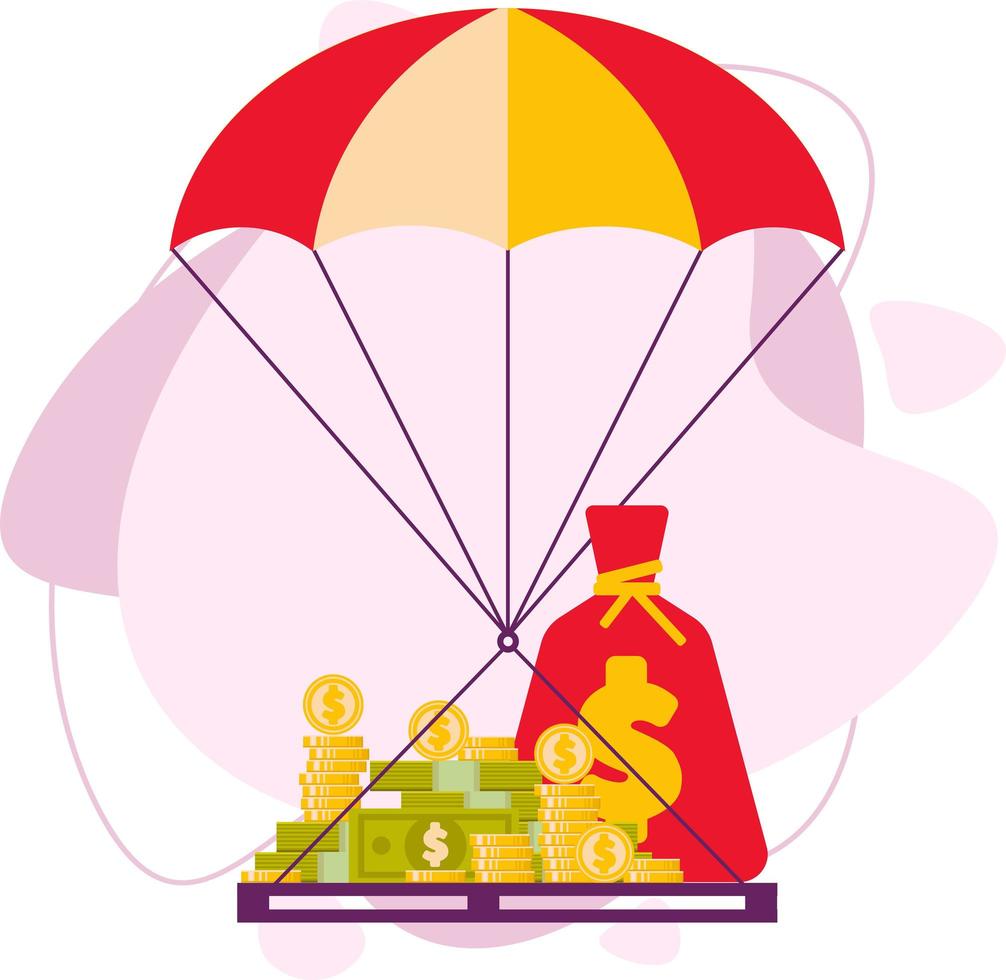 Money with a parachute similar to inflation. vector