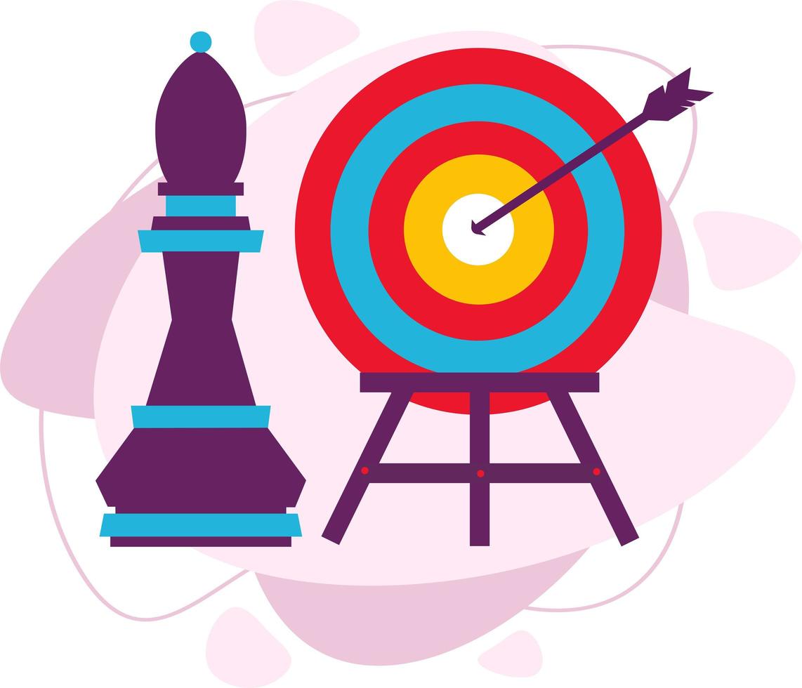 A target and a chess piece. Flat vector illustration.