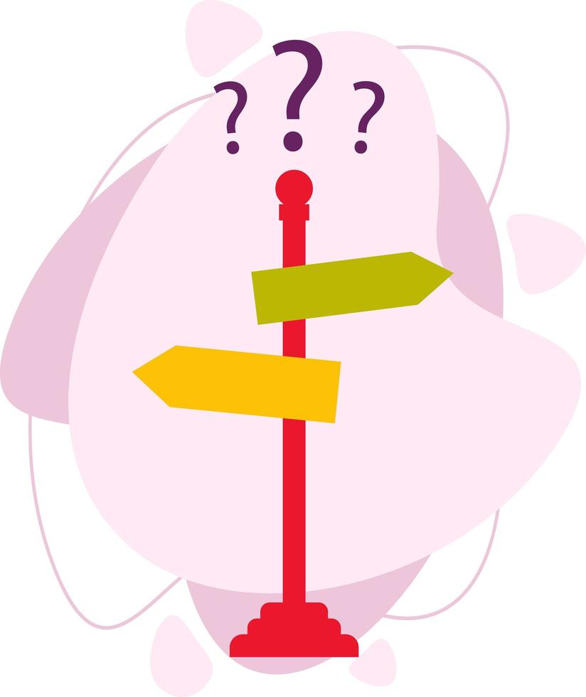 Where to go is the question. A pole with arrows, direction indicators. vector