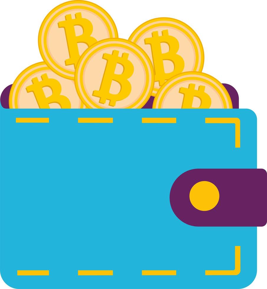 Vector illustration of a wallet and several bitcoins isolated on a white background.