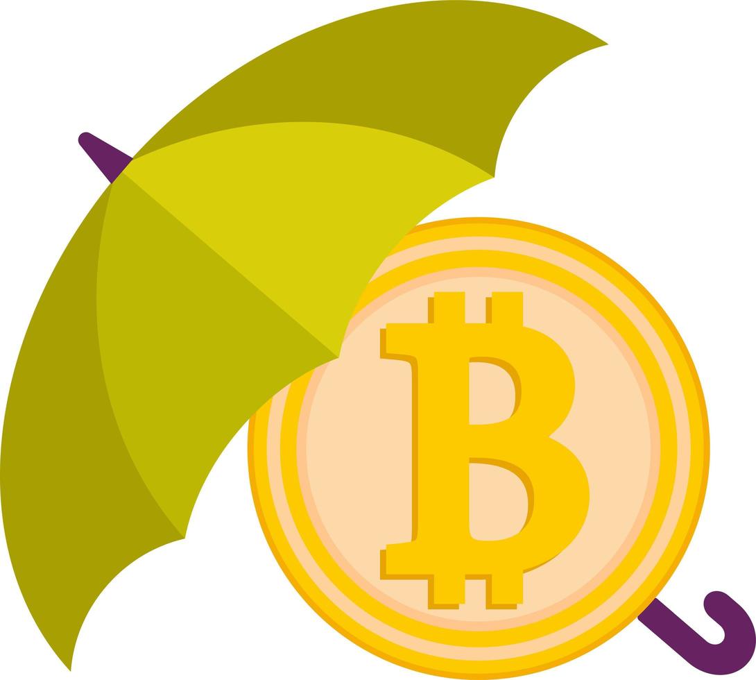 Bitcoin under the umbrella. Reliability and security, money protection. vector