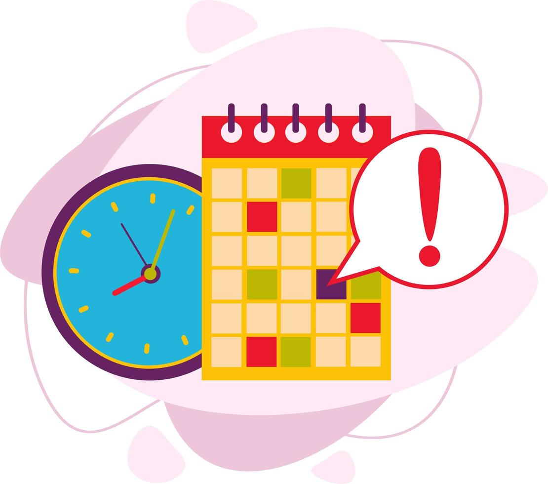 icono de calendario y reloj. notificación de la fecha límite de la fecha natural. calendario de reuniones. ilustración vectorial en un estilo plano. vector