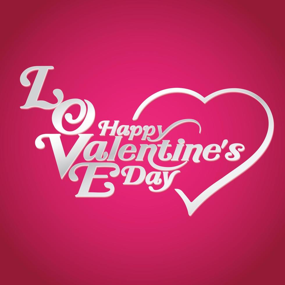 happy valentine's day and white heart in line on pink background. vector
