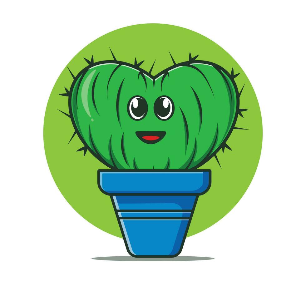 Cartoon icon illustration of cute cactus shaped love in a pot. Fantasy plant concept. Premium isolated design. vector