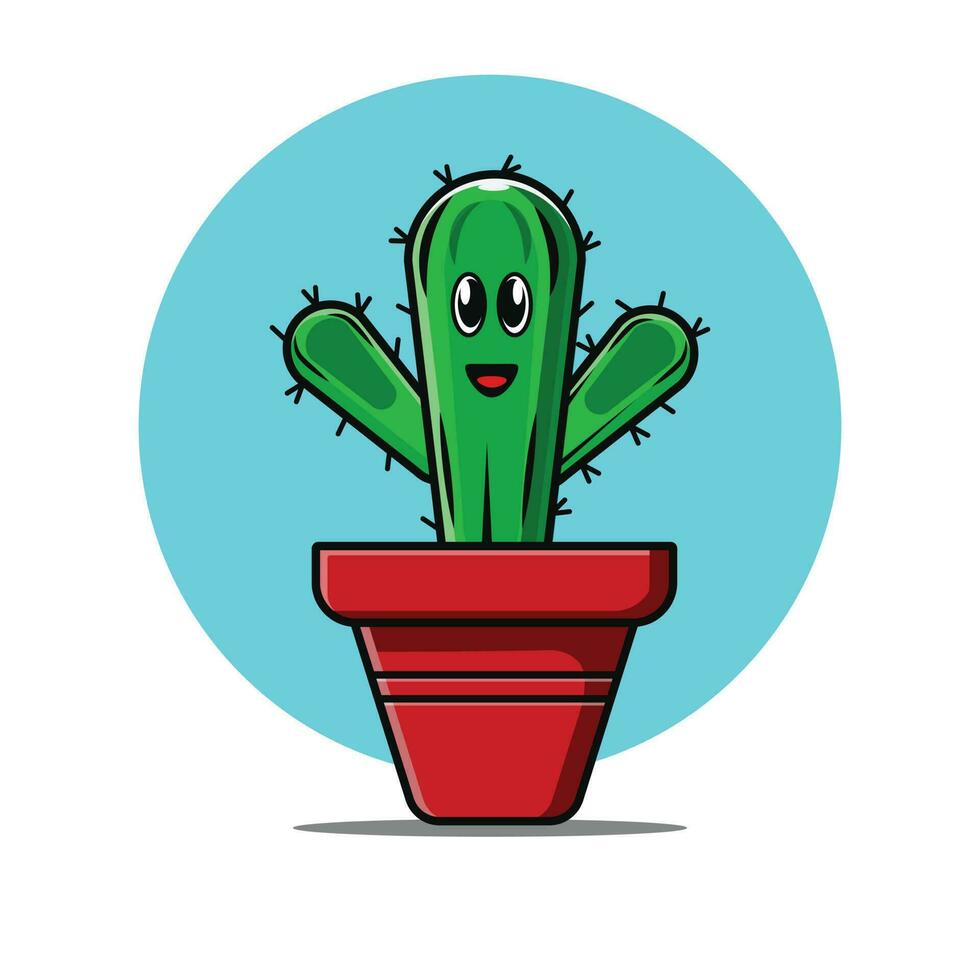 Happy cute cactus cartoon icon illustration. Fantasy plant concept. Premier isolated design. vector