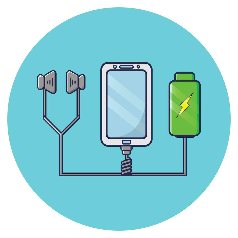 Cartoon icon illustration of a smartphone and its accessories. Technology concept. Premium isolated design. vector