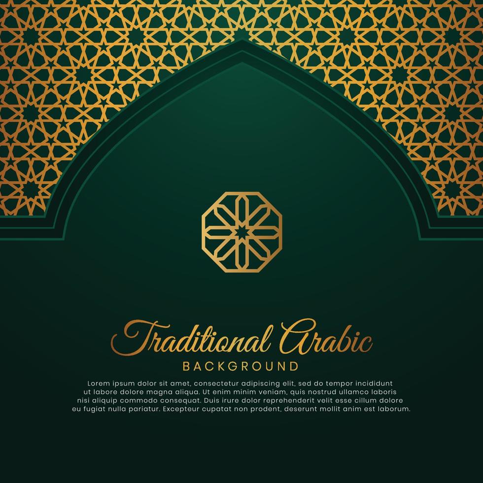 Eid Mubarak Islamic Arabic Green Arch Pattern Background with Beautiful Ornament vector