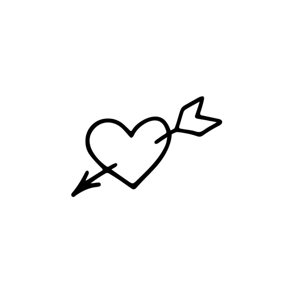 Hand drawn heart with arrow vector illustration. Fall in love sign. Passion symbol. Valentine's day doodle element for card, sticker, icon, app, web