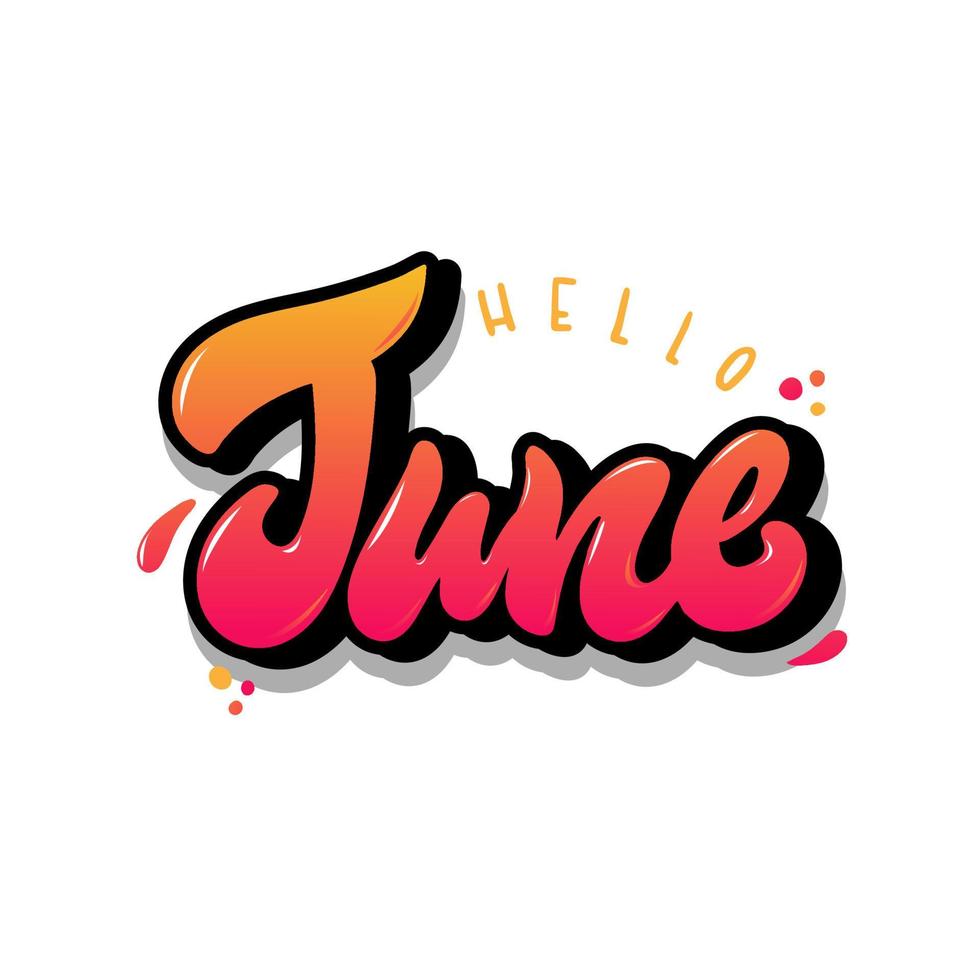 cita creativa con letras a mano de un mes de verano 'hola junio'. afiche, pancarta, impresión, tarjeta, invitación, venta, diseño de pegatinas. eps 10 vector