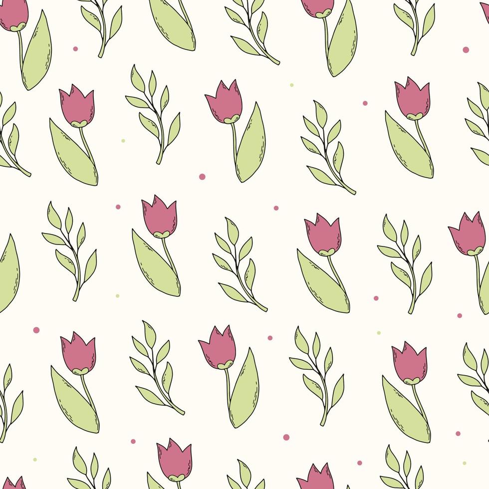patrón sin costuras con tulipanes y hojas. impresión de primavera, papel de regalo, papel tapiz, etc. eps 10 vector