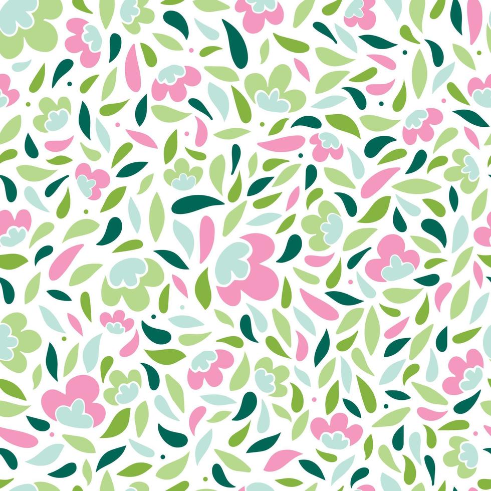 cute seamless pattern with abstract flowers and leaves on white background. Spring, summer, women's day theme.  EPS 10 vector