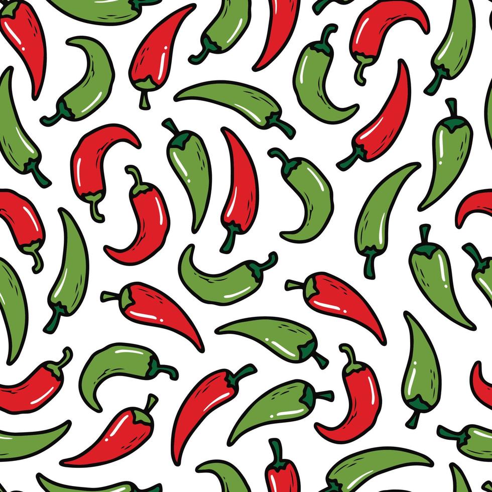 Seamless pattern with red and green chili peppers. vector