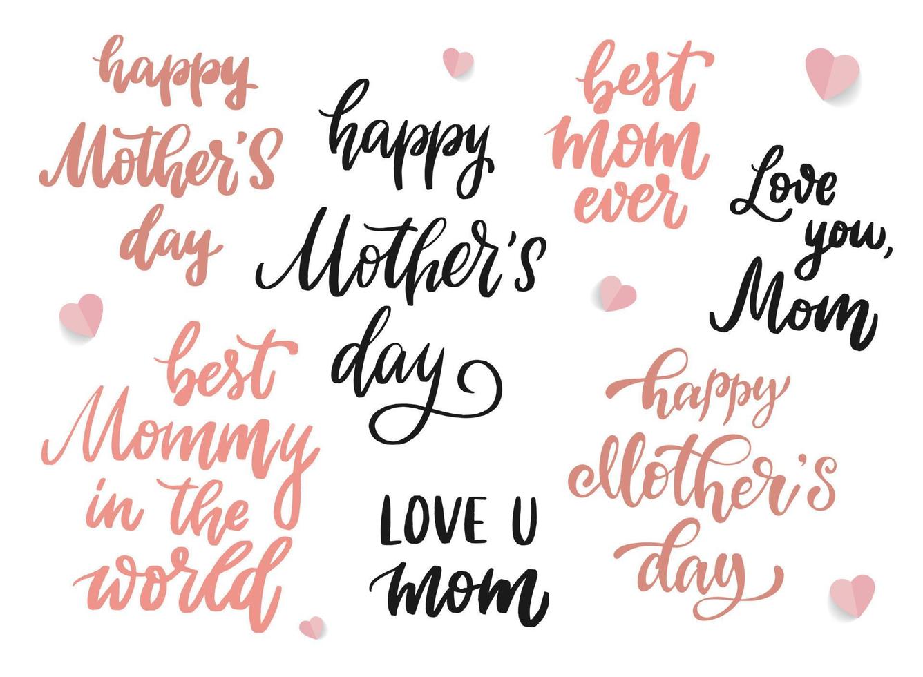 Cute set of hand lettering quotes for Mother's Day prints, cards, signs, posters, invitations, etc. Eps 10 vector