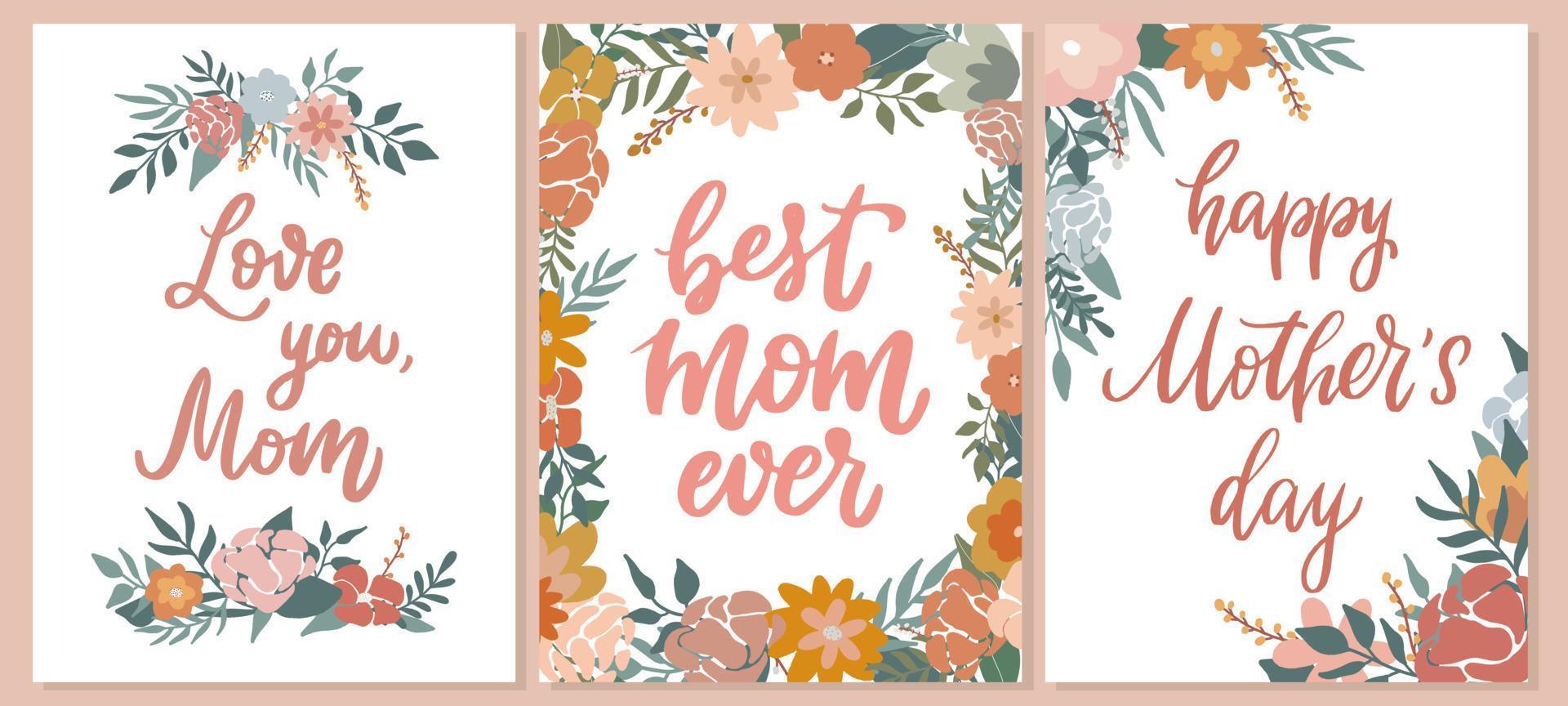 conjunto de citas de letras a mano del día de la madre decoradas con flores y conjunto de citas de letras a mano del día de la madre decoradas con flores y