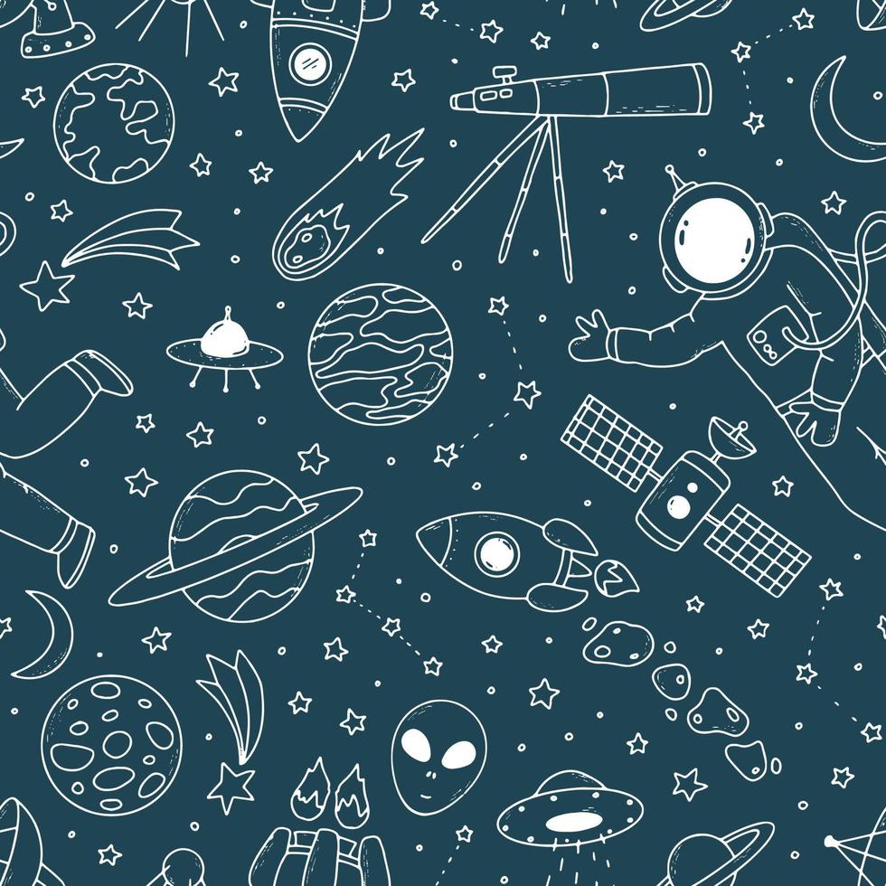 creative seamless pattern with hand drawn space doodles for nursery decor, kids apparel, textile prints, wallpaper, scrapbooking, stationary, wrapping paper, etc. EPS 10 vector