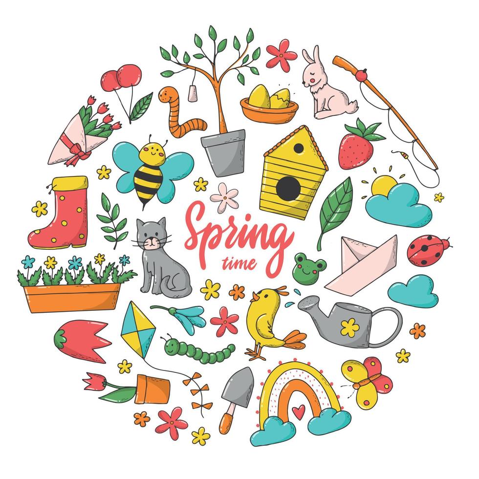 hand drawn spring doodles, clipart vector