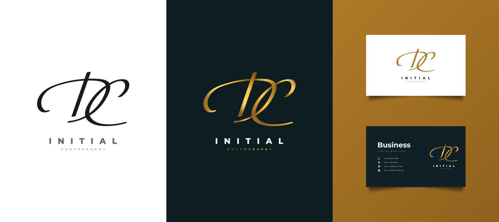 Gold D and C Initial Logo Design with Elegant Handwriting Style. DC Signature Logo or Symbol for Wedding, Fashion, Jewelry, Boutique, Botanical, Floral and Business Identity vector