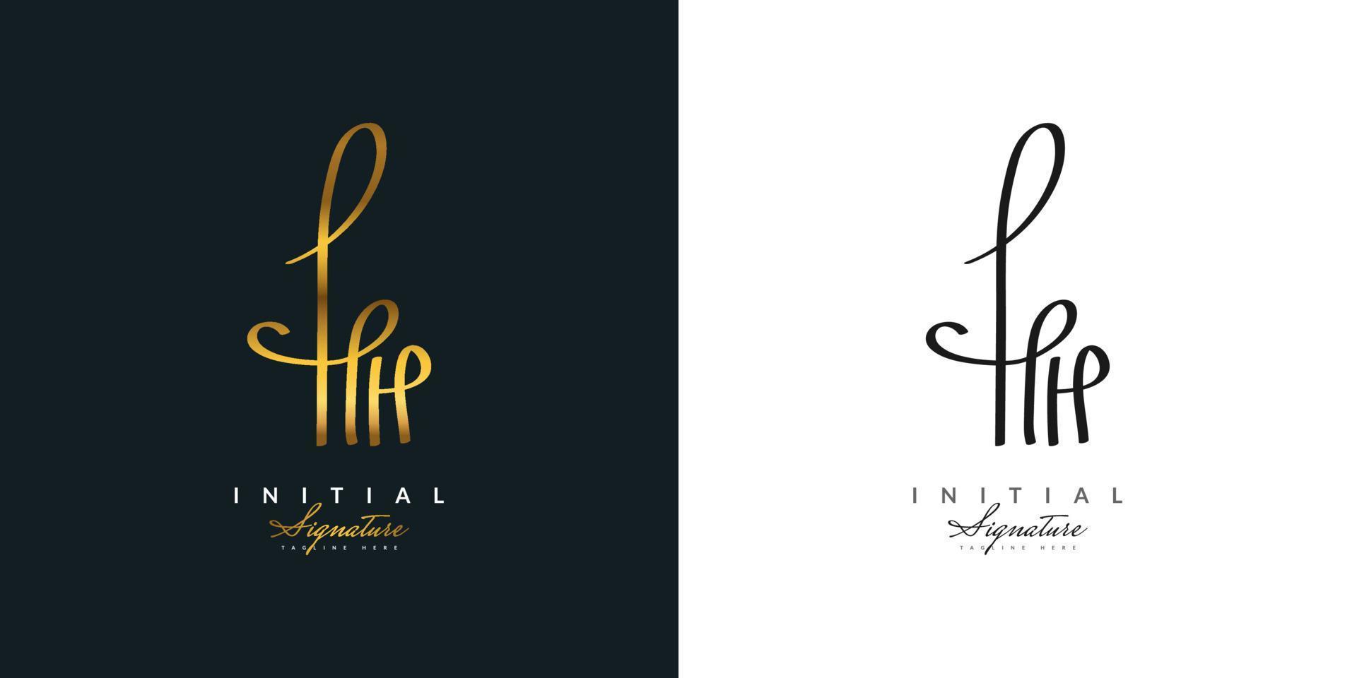 elegante diseño de logotipo hh con estilo de escritura a mano en gradiente dorado. logotipo o símbolo de la firma hh para bodas, moda, joyería, boutique e identidad comercial vector