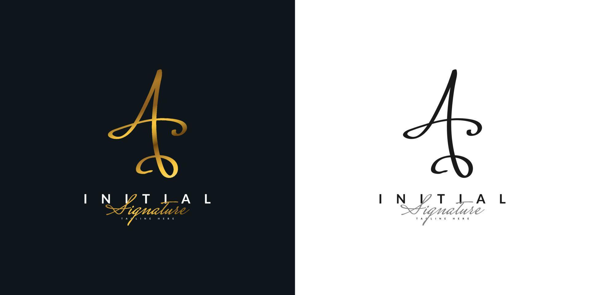 Luxury and Elegant Letter A Logo Design in Gold Handwriting Style. Letter A Signature Logo or Symbol for Wedding, Fashion, Jewelry, Boutique, Botanical, Floral and Business Identity vector