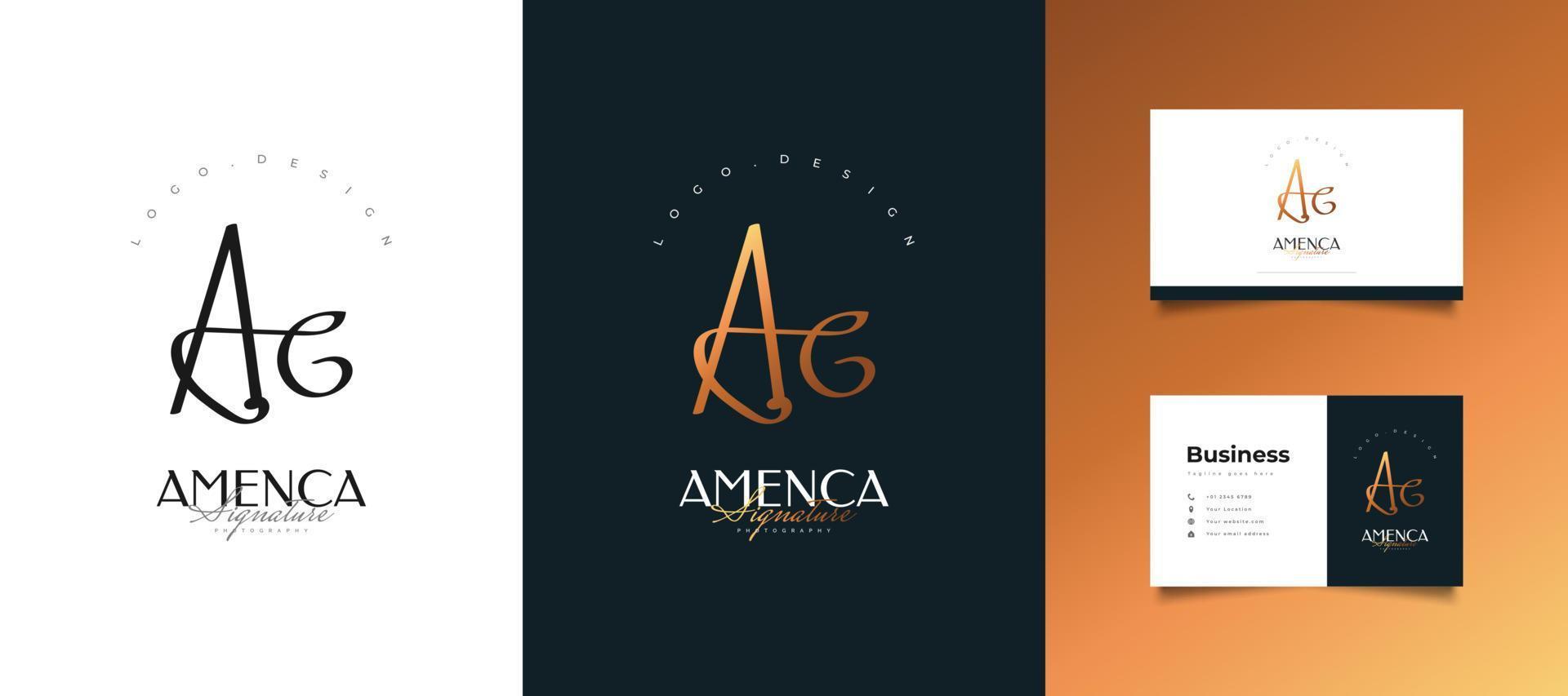 elegante diseño de logotipo inicial ac dorado con estilo de escritura a mano. logotipo o símbolo de la firma ac para bodas, moda, joyería, boutique, identidad botánica, floral y empresarial vector