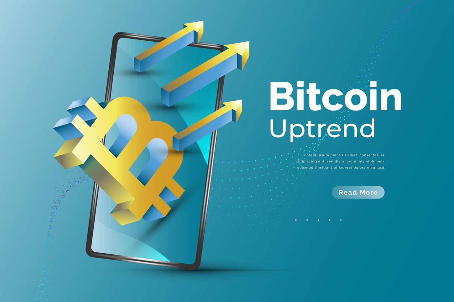 Bitcoin Cryptocurrency on Mobile. 3D Bitcoin Illustration with Smartphone vector