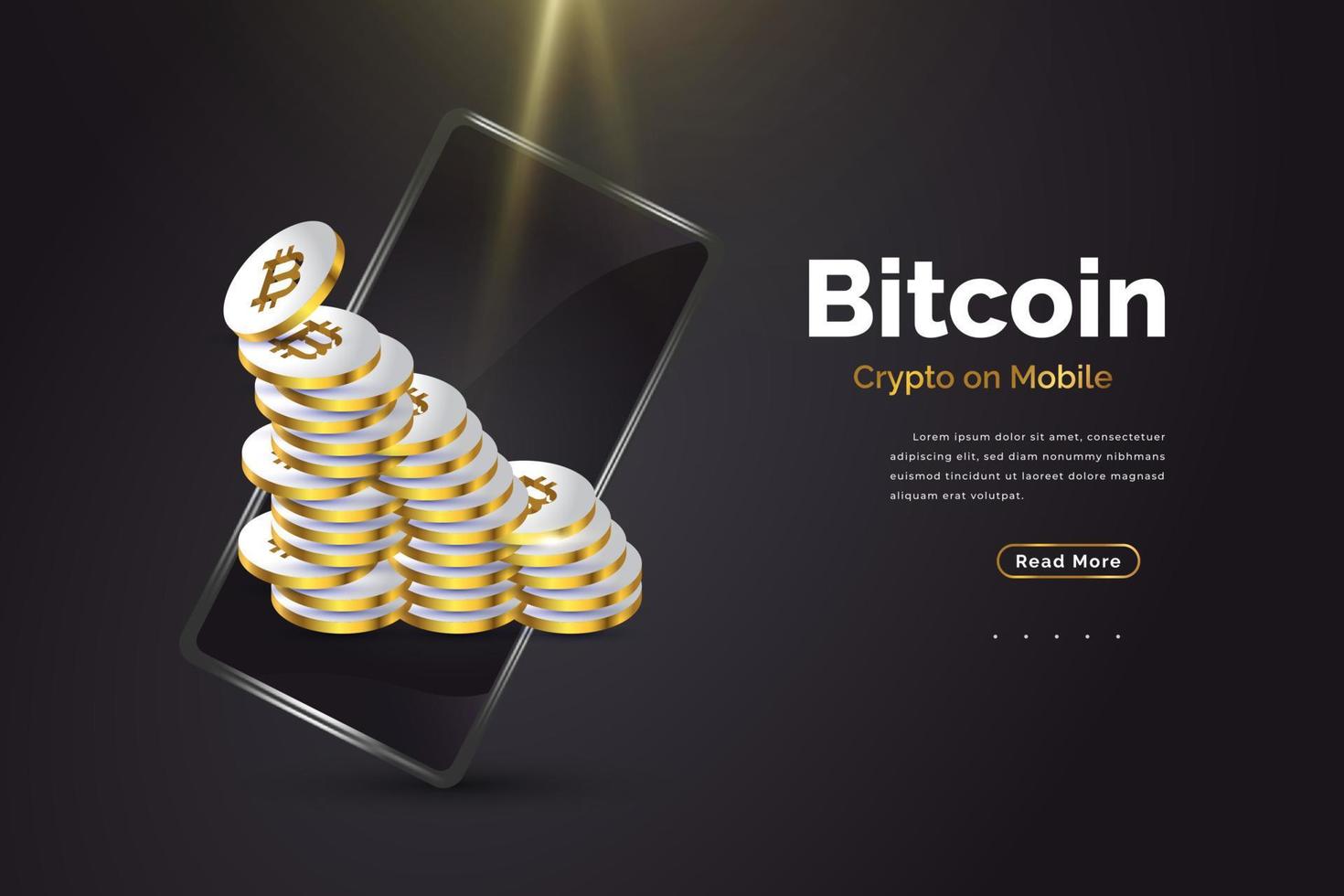 Gold Bitcoins Come out From Smartphone. Bitcoin Cryptocurrency on Mobile vector