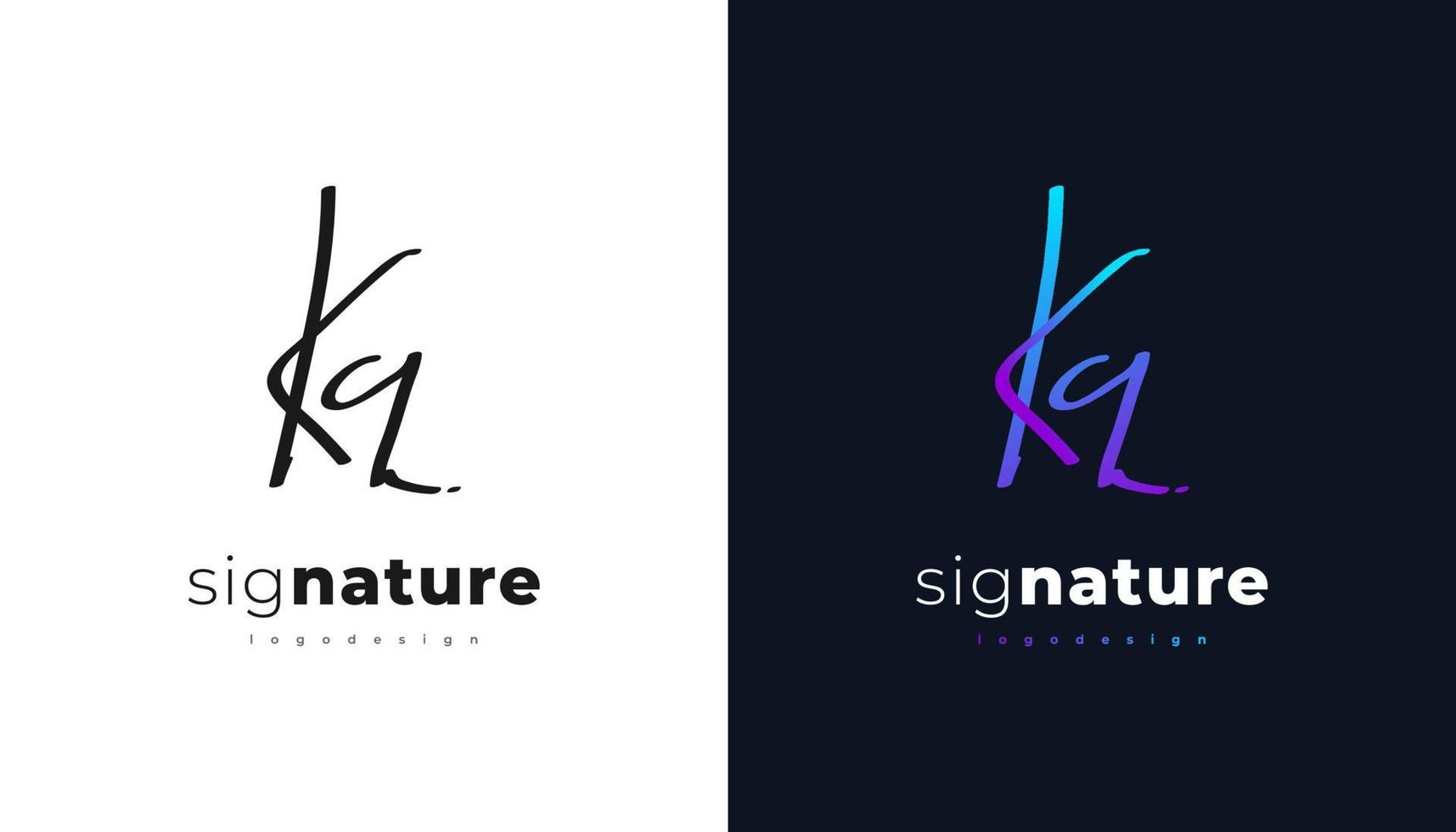 KQ Initial Logo Design with Elegant Handwriting Style in Colorful Gradient. KQ Signature Logo or Symbol for Wedding, Fashion, Jewelry, Boutique, Botanical, Floral and Business Identity vector