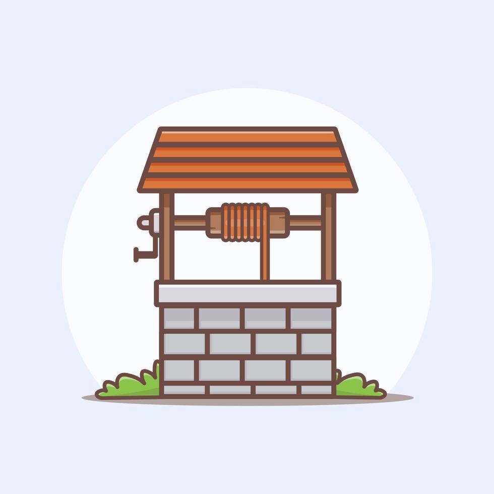 illustration of an old well with grass and isolated background vector