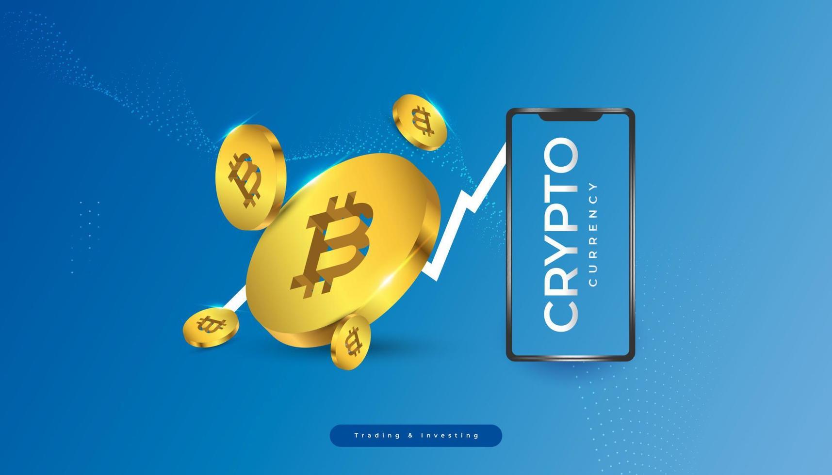 Bitcoin Cryptocurrency with Smartphone and Growth Chart. Bitcoin Cryptocurrency on Mobile vector