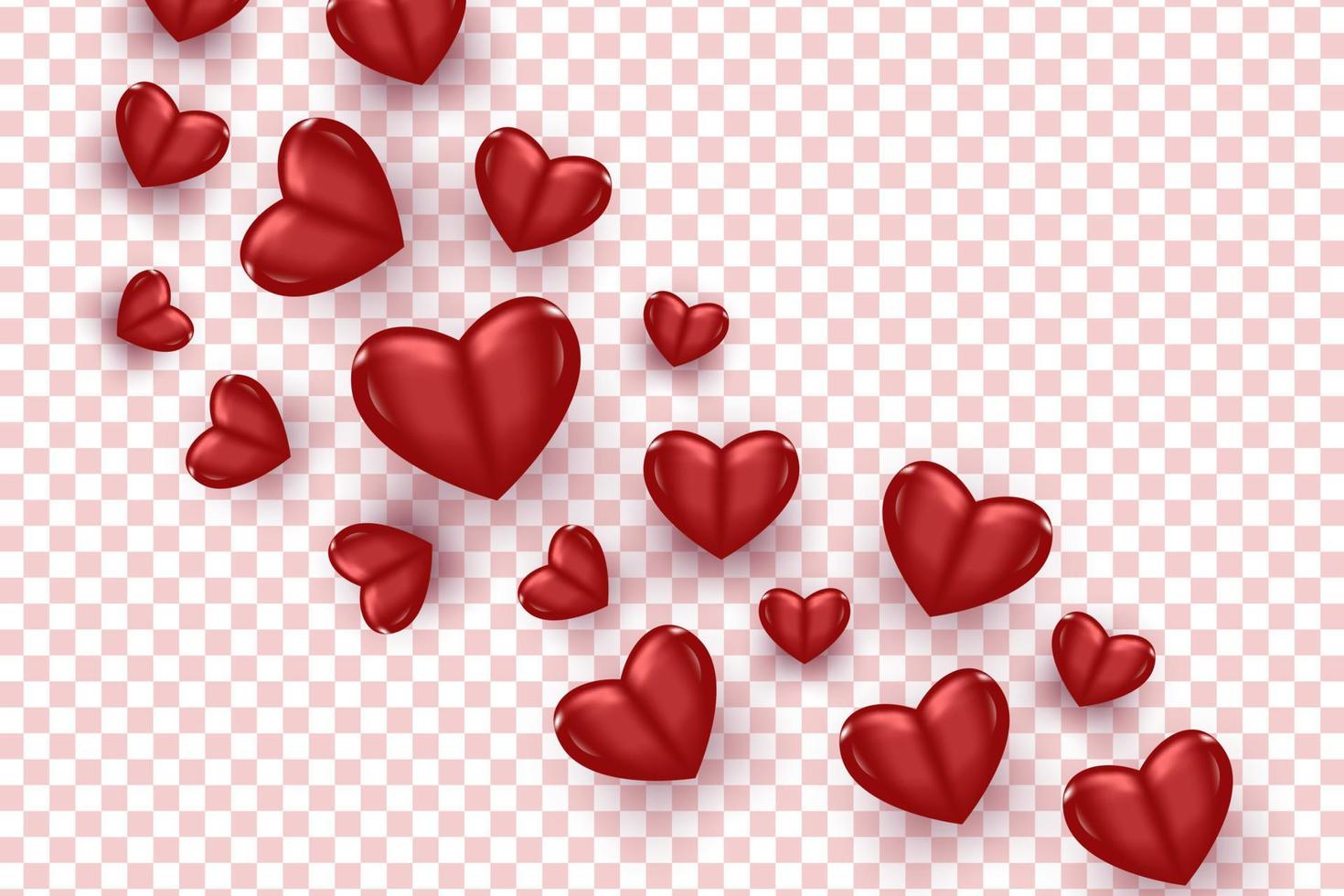 3D Red Flying Hearts Isolated on Transparent Background vector