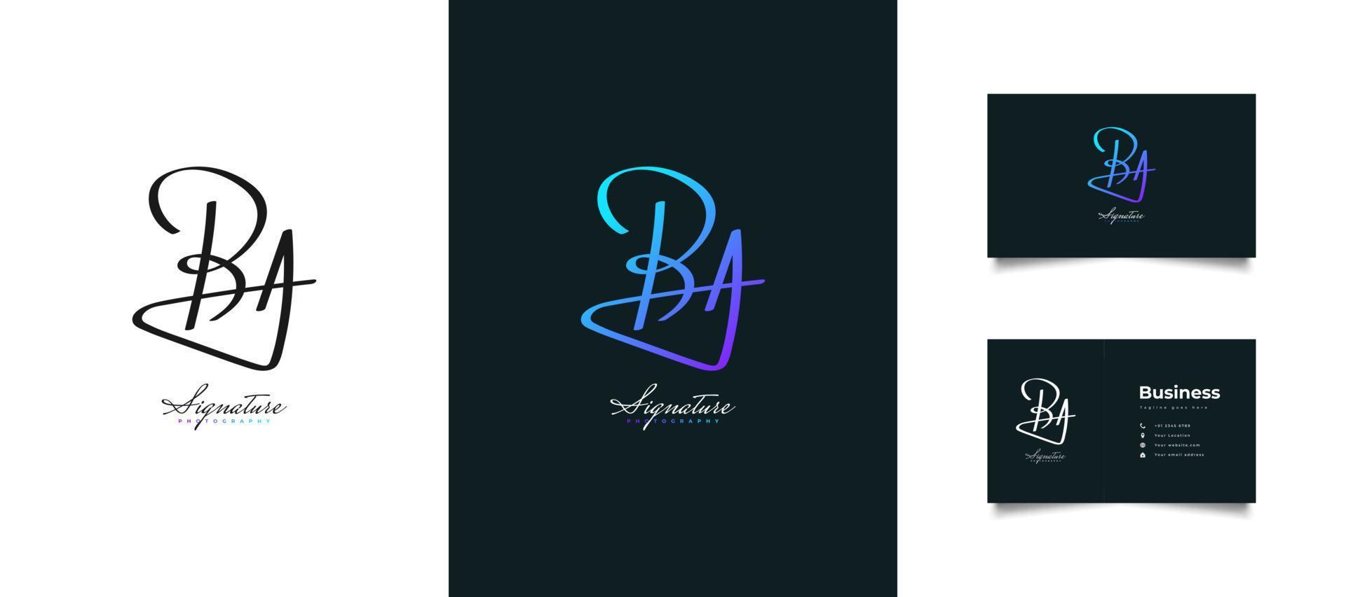 Initial B and A Logo Design with Handwriting Style in Colorful Gradient. BA Signature Logo or Symbol for Business Identity vector