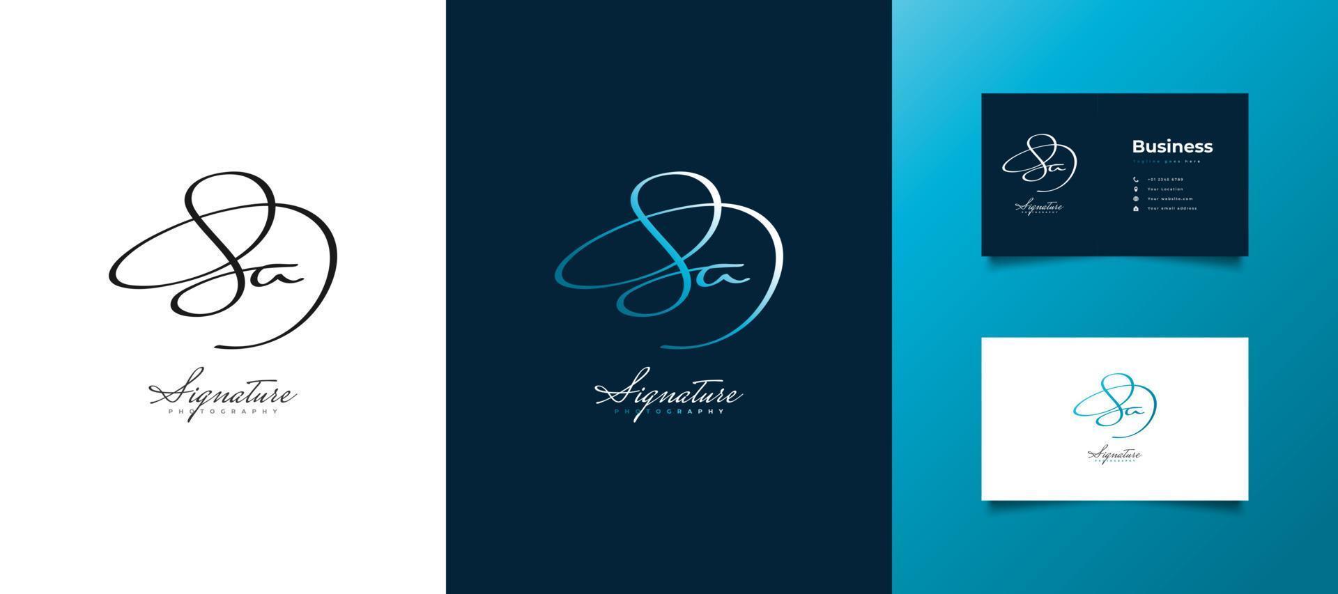 elegante inicial s y un diseño de logotipo en estilo de escritura a mano azul. logotipo o símbolo de la firma sa para la identidad empresarial vector