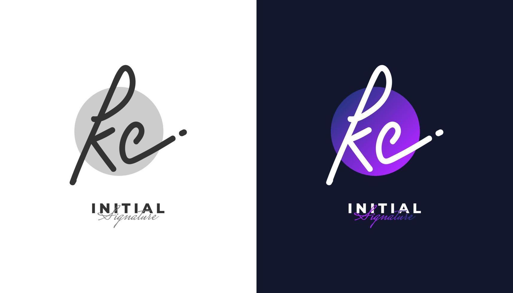 diseño de logotipo inicial de la firma k y c con estilo de escritura a mano. logotipo o símbolo de la firma kc para bodas, moda, joyería, boutique, identidad botánica, floral y comercial vector