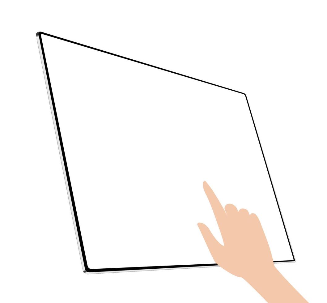 perspectiva de la pantalla táctil de la mano aislada en el fondo blanco vector