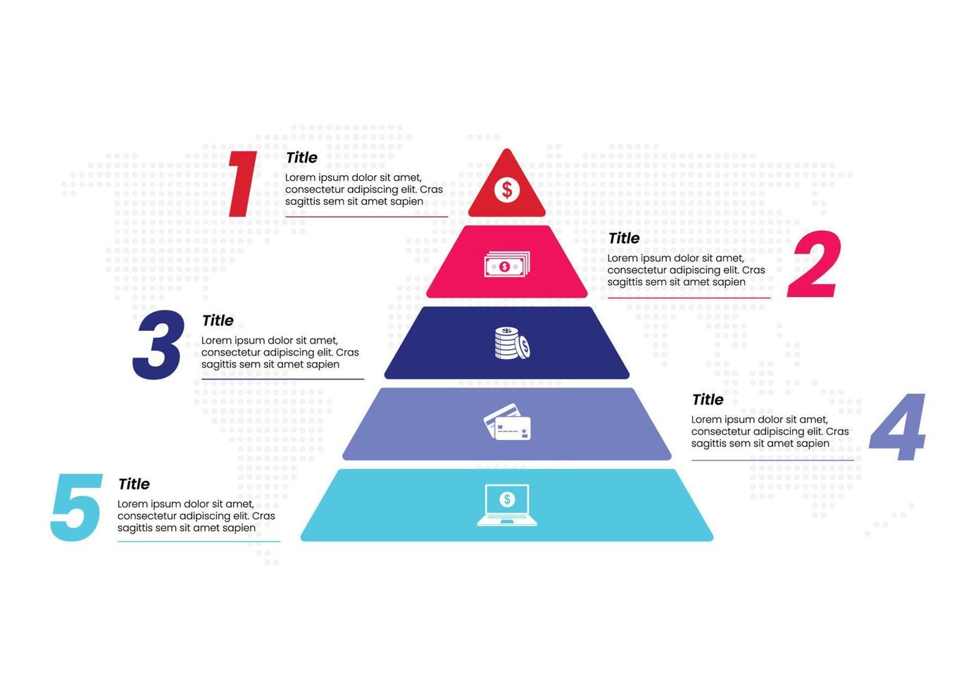 Colorful five elements pyramid infographic template, vector illustration