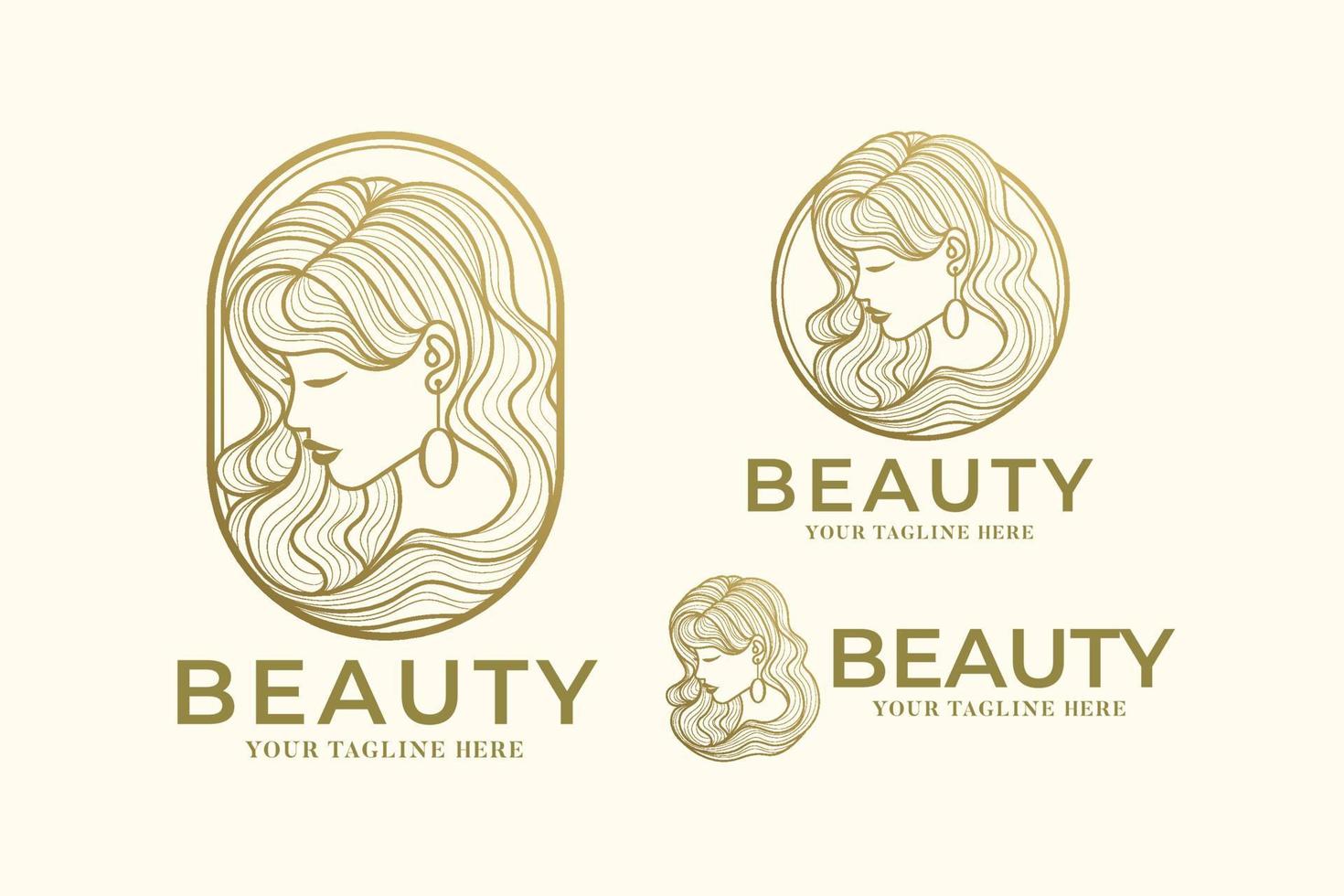 plantilla de logotipo de mujer de belleza dorada de arte lineal vector