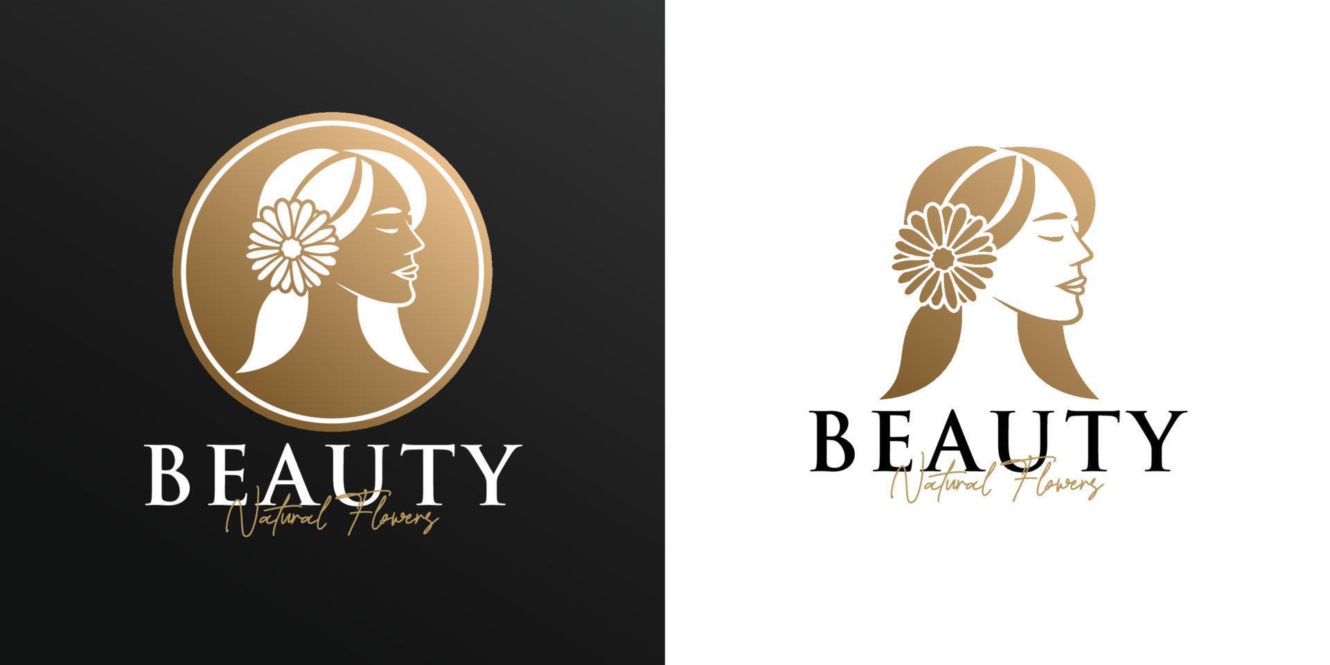 simple gold beauty woman logo template vector