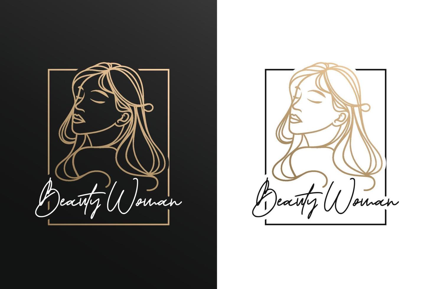 belleza mujer línea arte oro vector logo