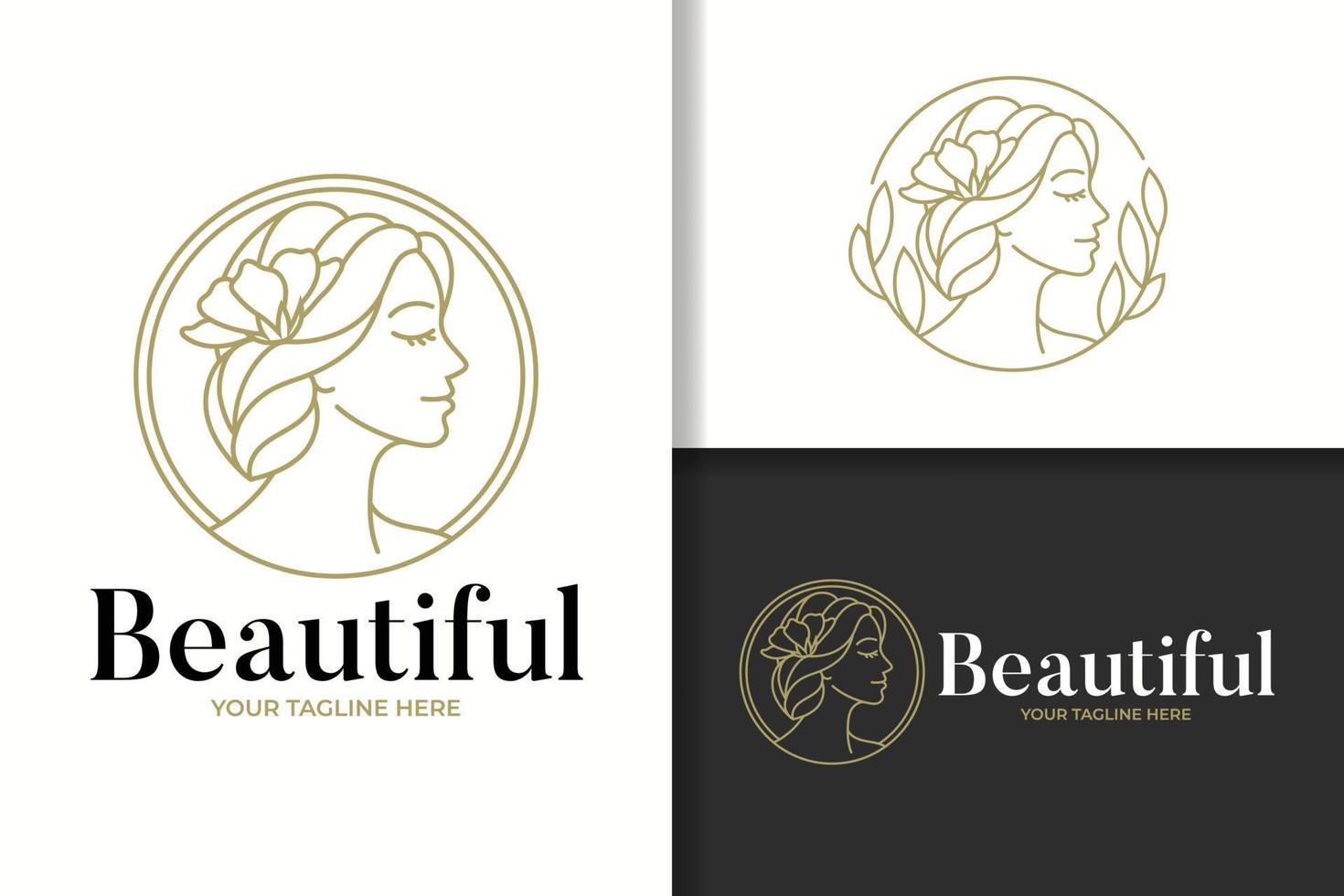 beauty line art woman silhouette logo template vector