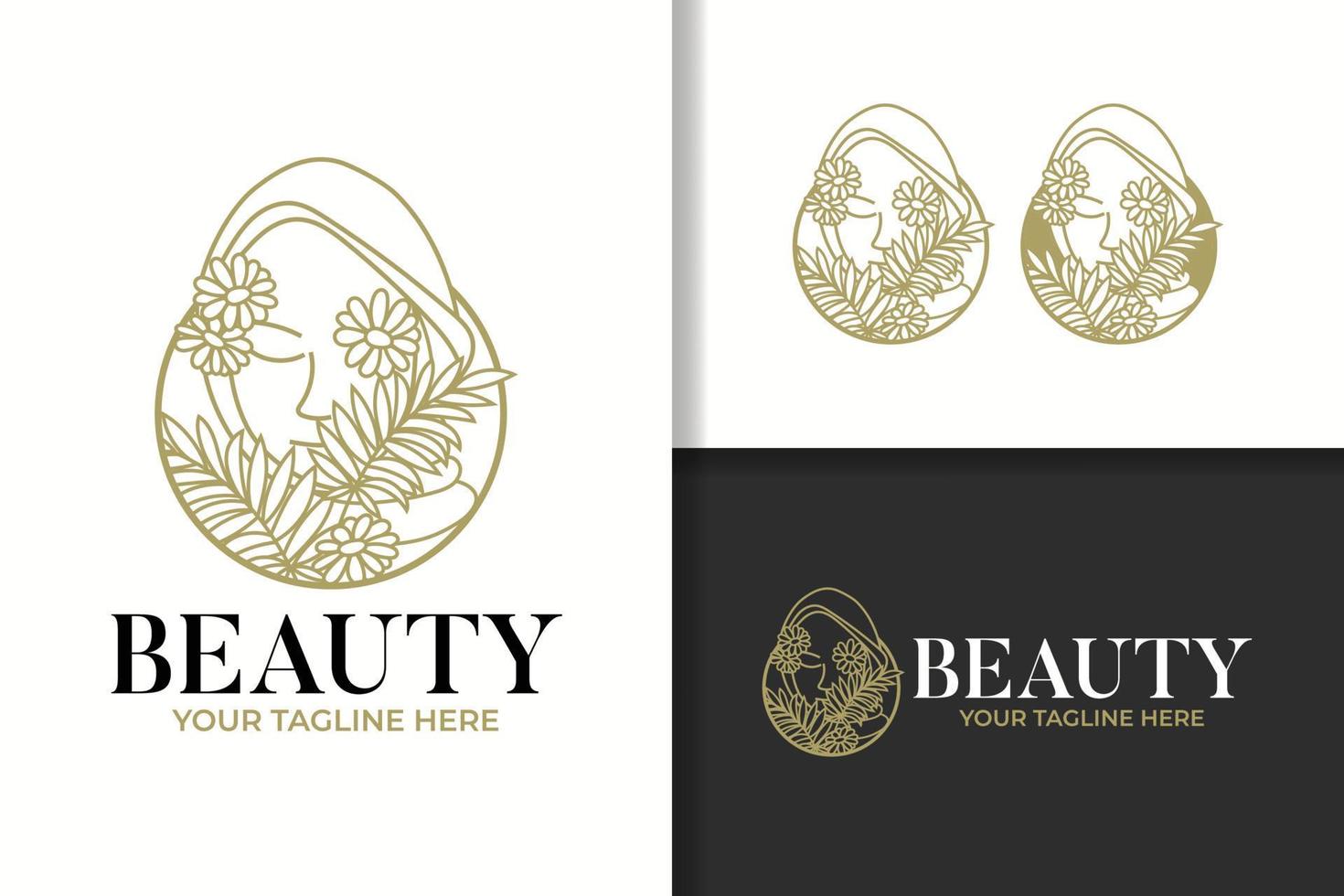 beauty line art woman hijab natural logo template vector