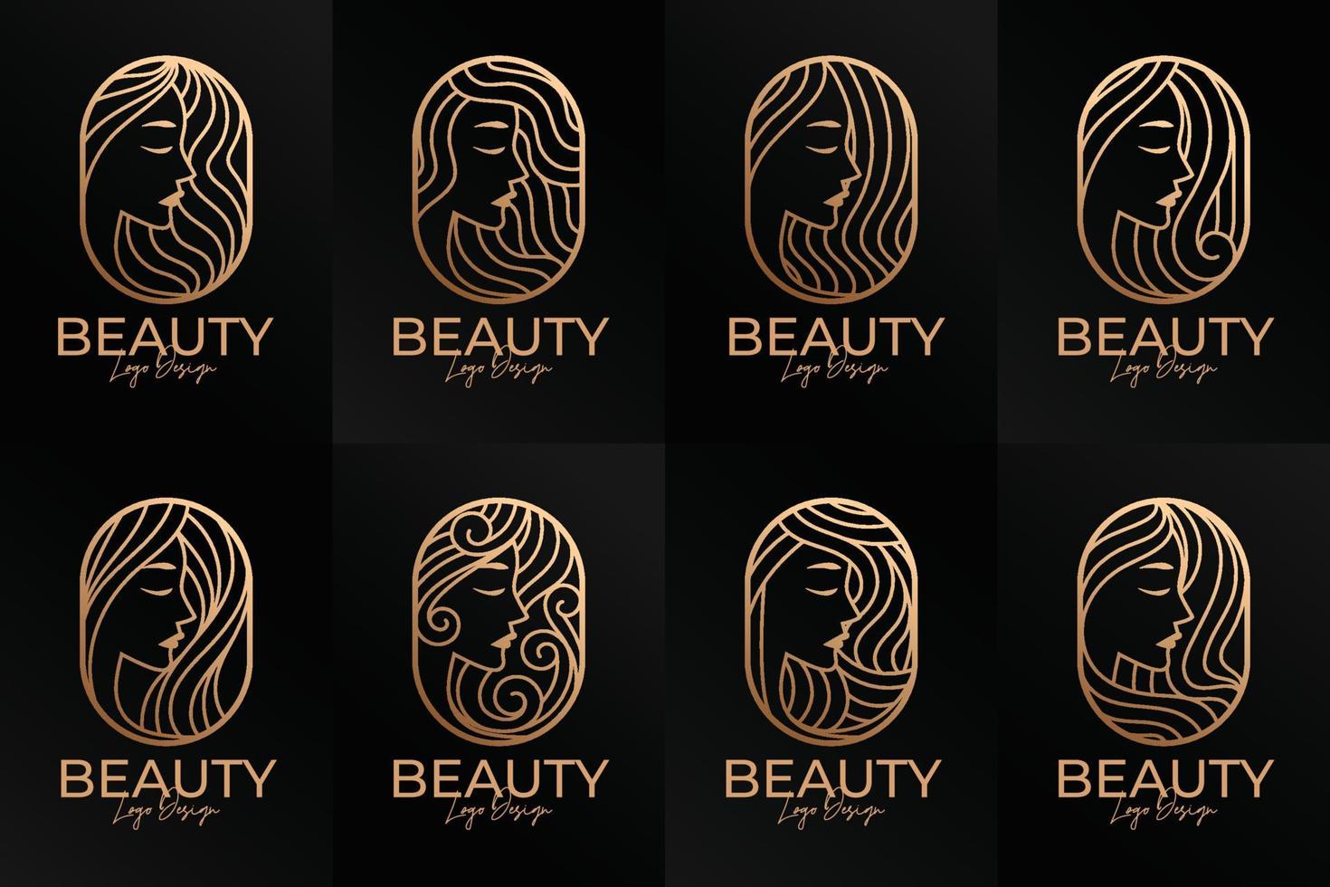 plantilla de logotipo de vector de oro de arte de línea de mujer de belleza