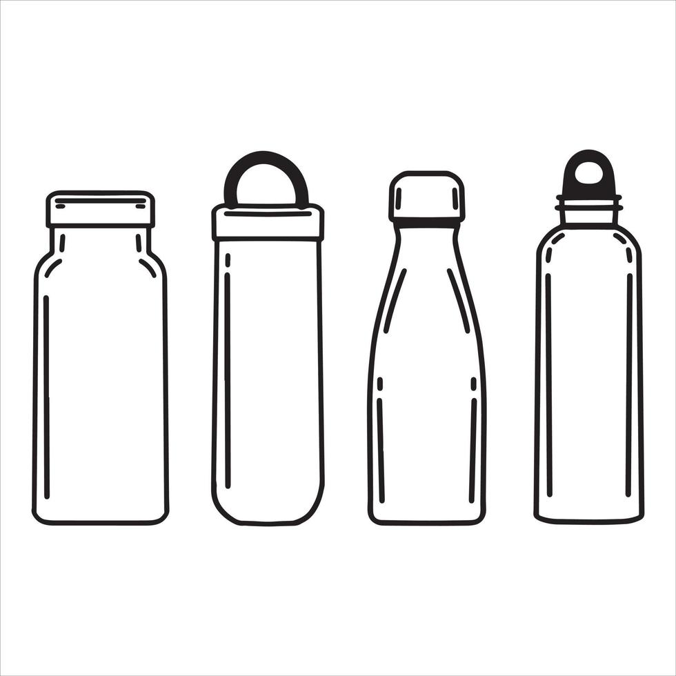 colección de botellas de agua potable vector, ilustración contorno blanco y negro tumblr vector