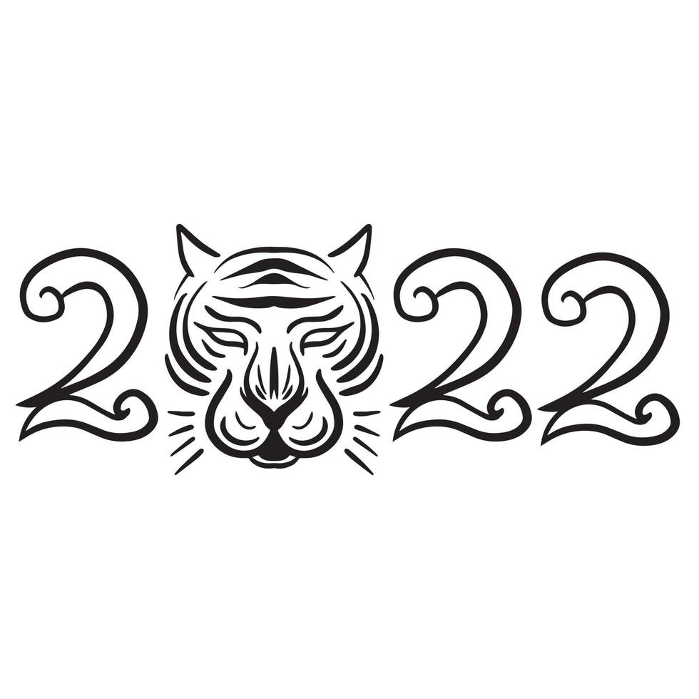 año nuevo chino 2022, tigre de agua zodiaco ilustración vectorial en blanco y negro con estilo de contorno vector