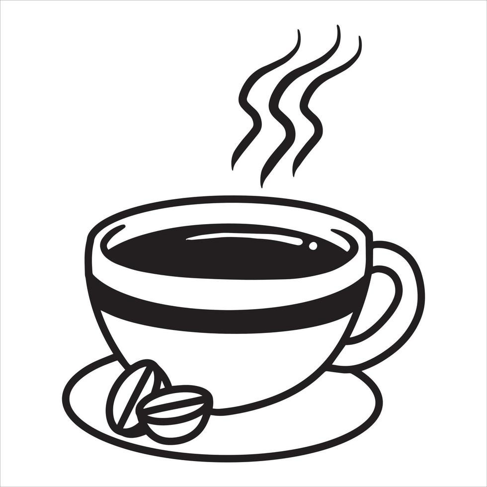 coffee cup black and white illustration, hand drawn vector