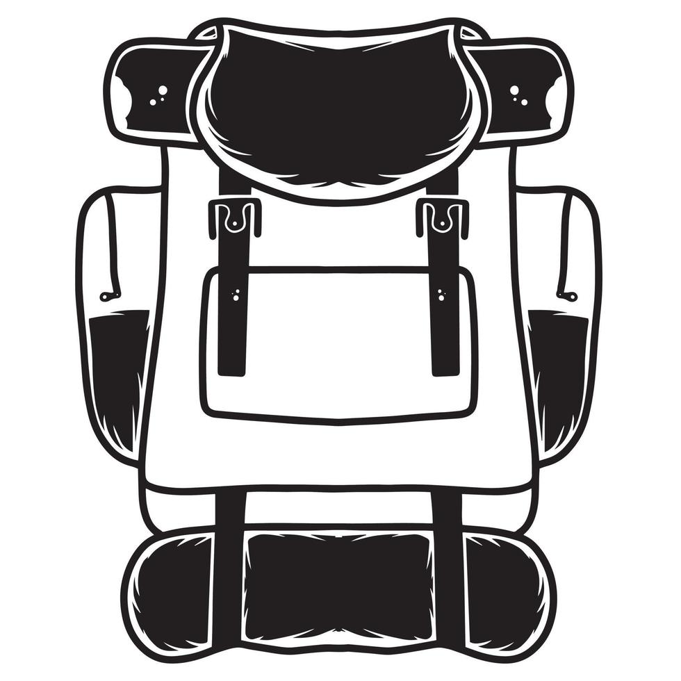 Illustration Of Hiking Backpack Stock Illustration, mountain bag, carrier, black white vector
