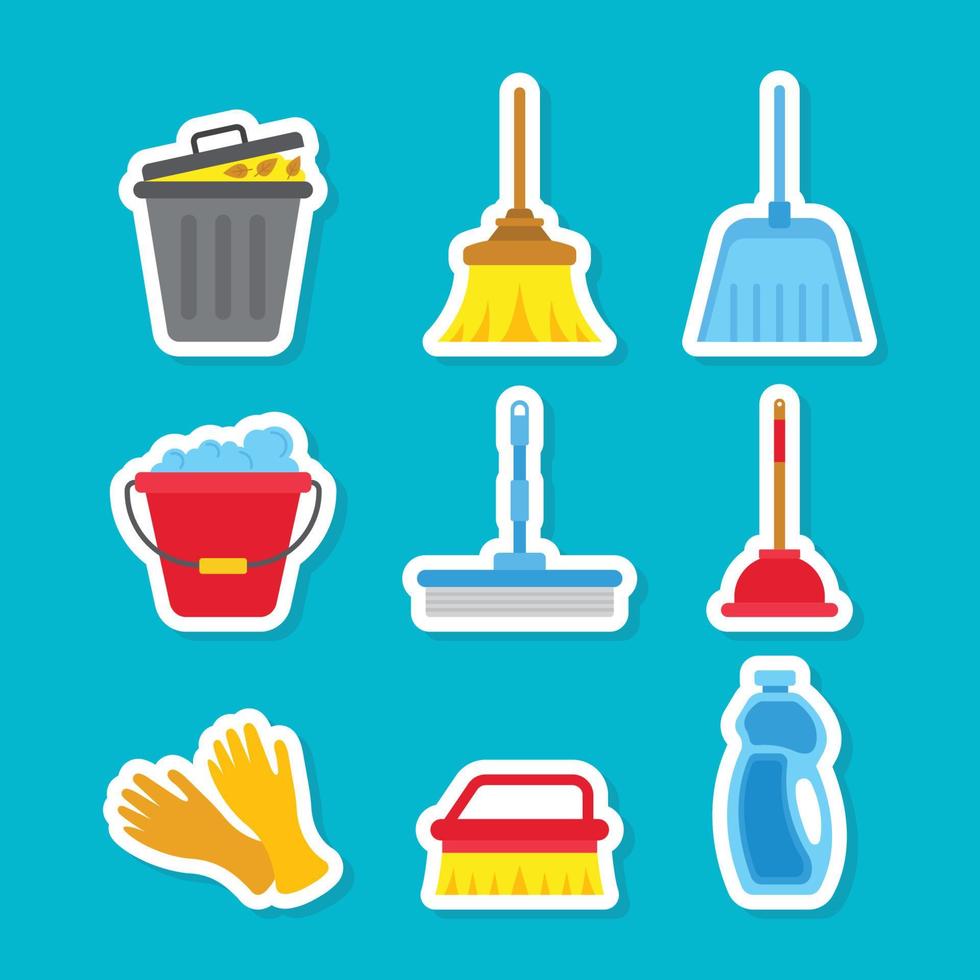 Set of Spring Cleaning Tool Element Stickers vector